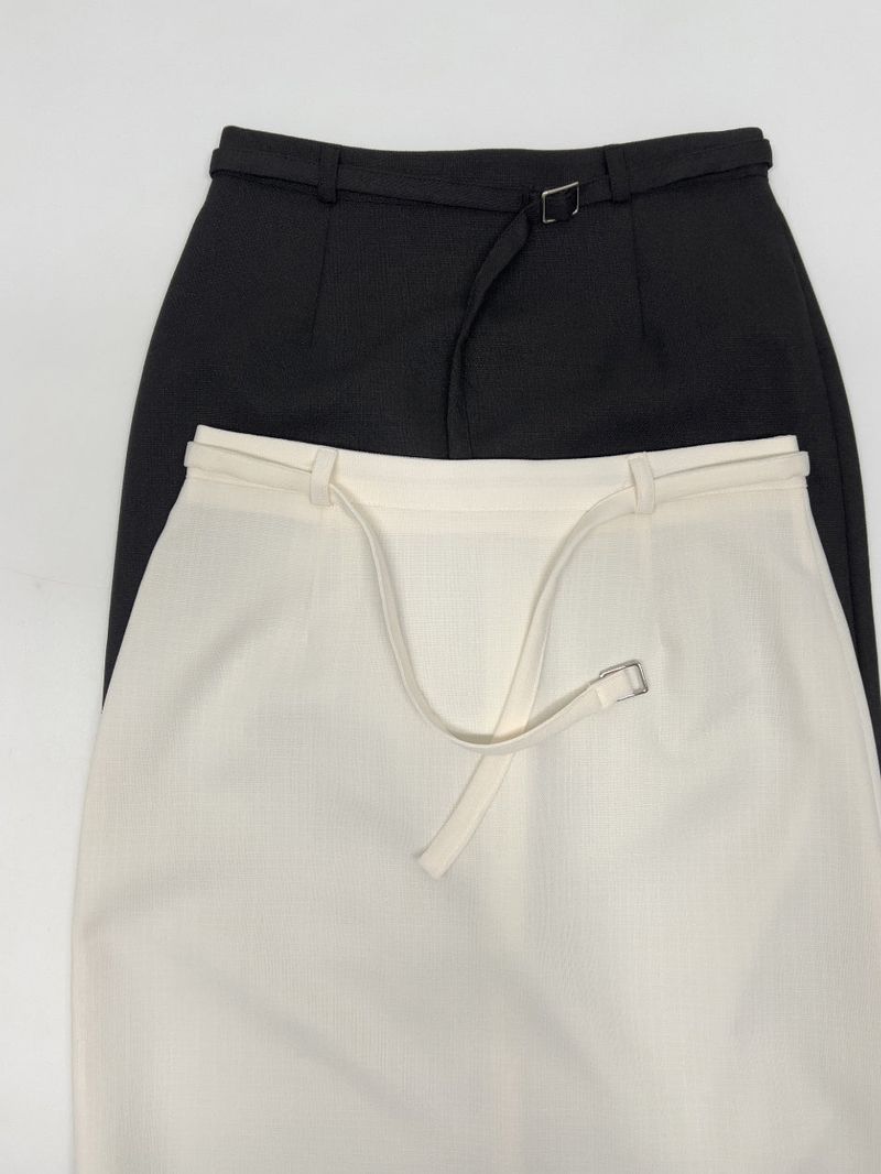 Lara Tweed Belted H-Line Long Skirt