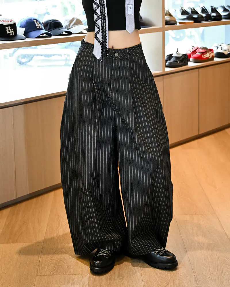 ZIPPER（ジッパー）の「PUSH PUSH PP ストライプワイドパンツ（ブラック）（パンツ）」
