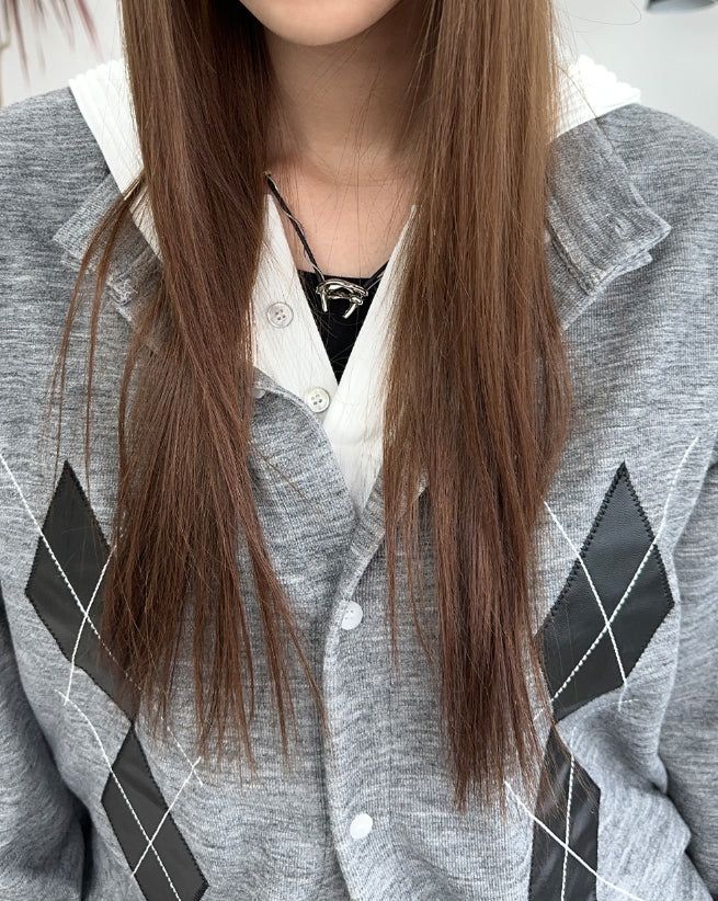 Scent Leather Patch Argyle Cardigan