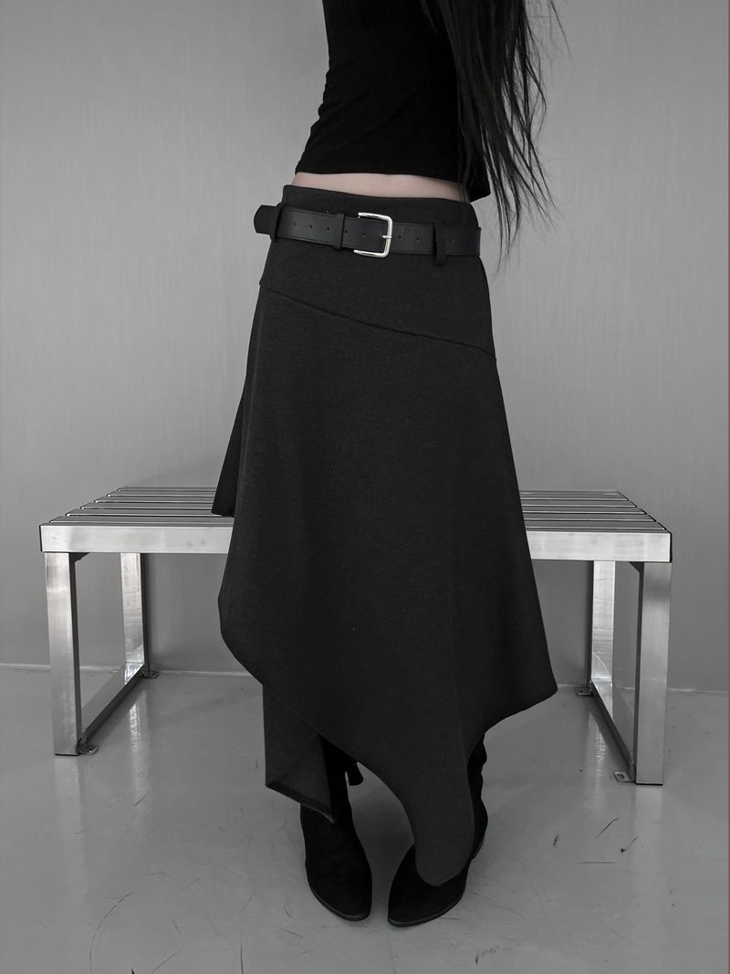 [set] belt shadow wrap skirt (2color)