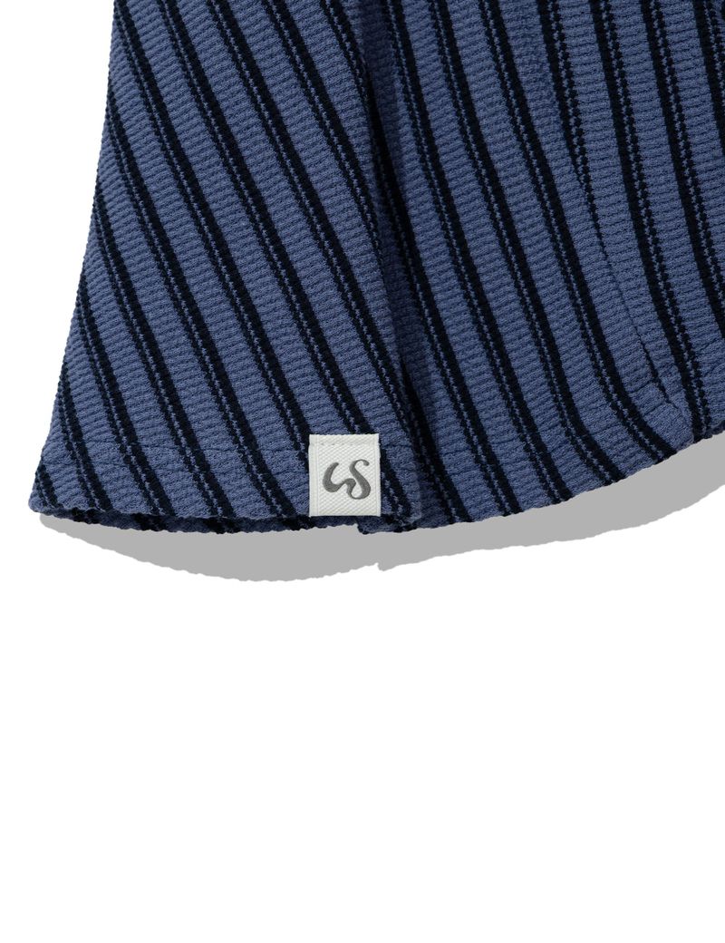 STRIPE SHIRRING FLARE TOP(BLUE)