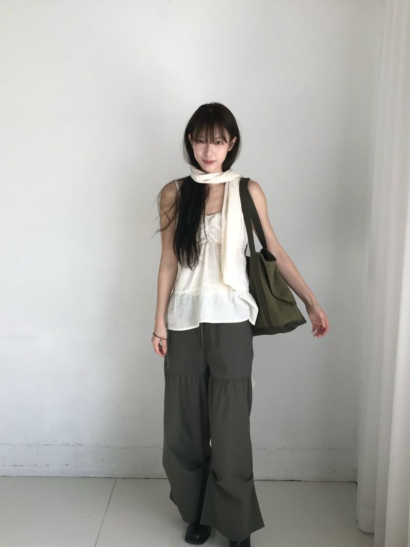 Shirring Cotton Pants (Khaki)