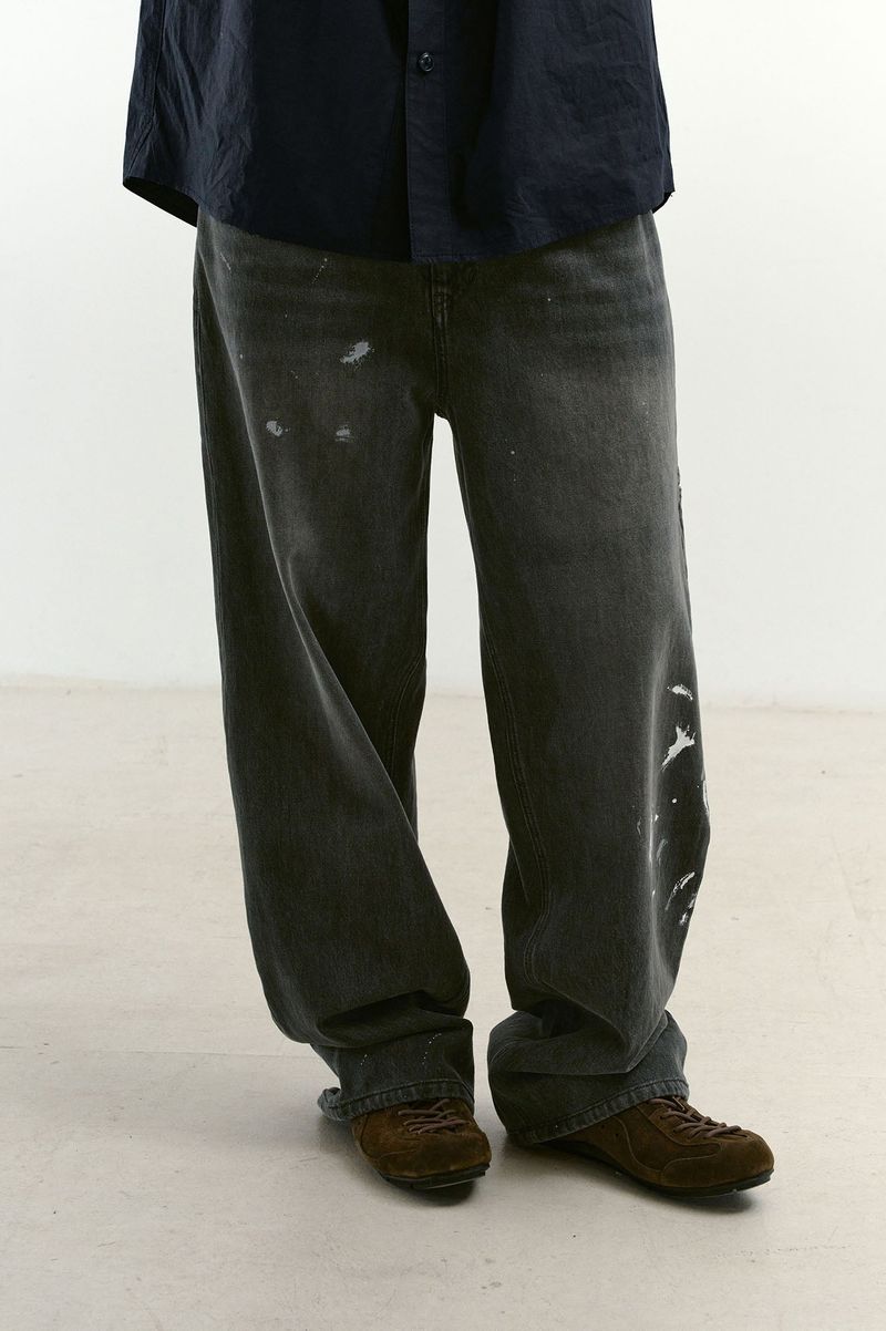 Aged Splatter Carpenter Denim Pants(Washed Black)