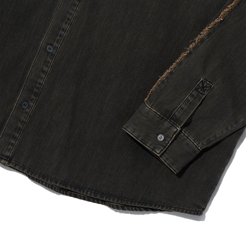 [ULKIN] Cross Raw Edge Denim Shirt_Black