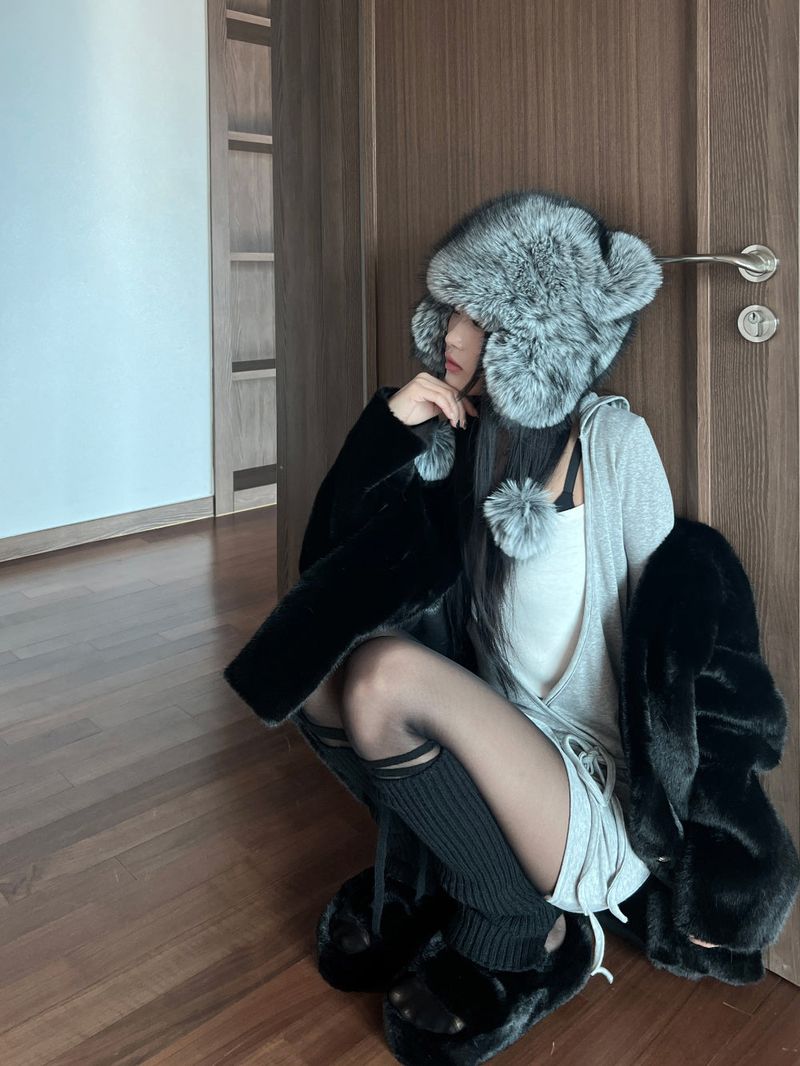 Mini tail soft fur eared fur hat (4 colors)