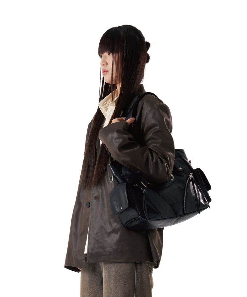 Studded Leather Shoulder Bag (Black)