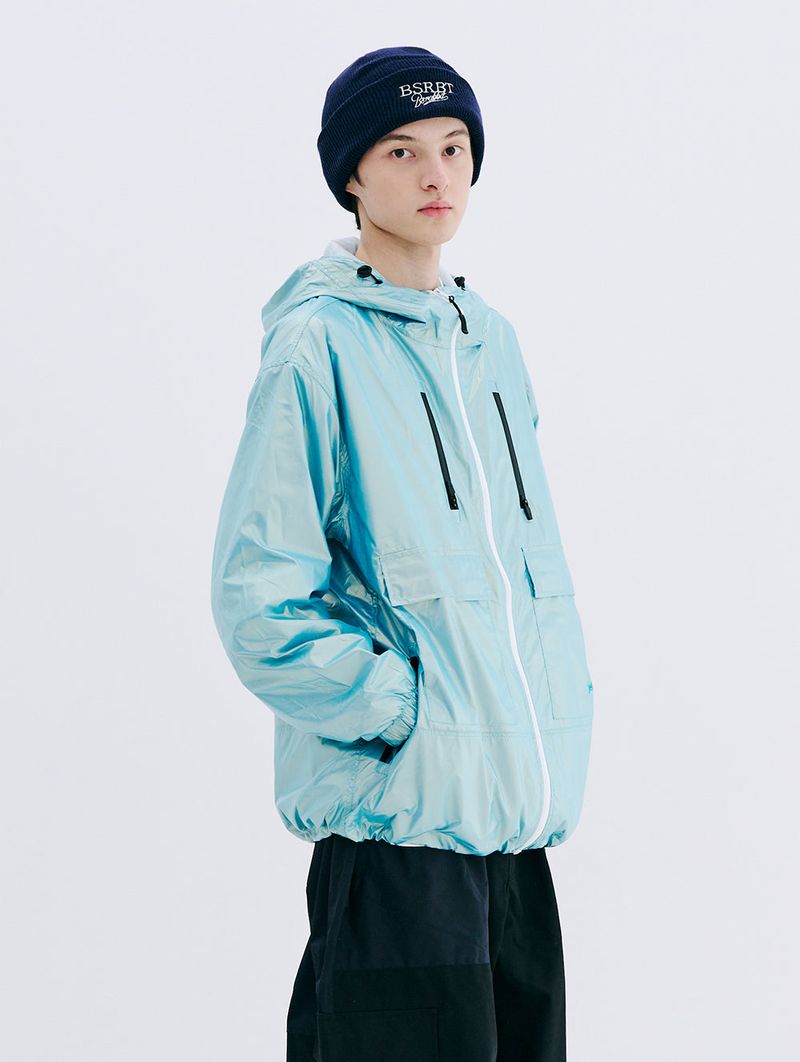 PATCH POCKET HOODED JACKET - MINT/PURPLE