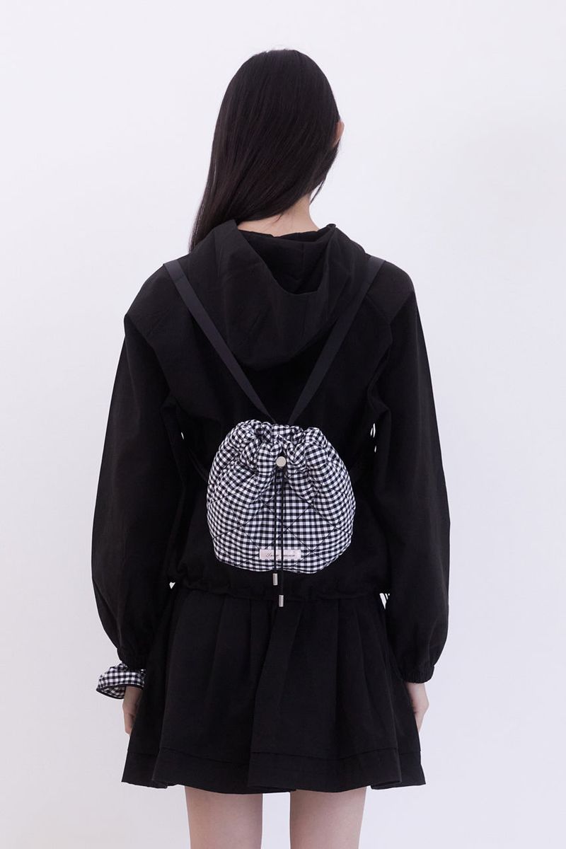 Gingham check string mini backpack (BLACK)