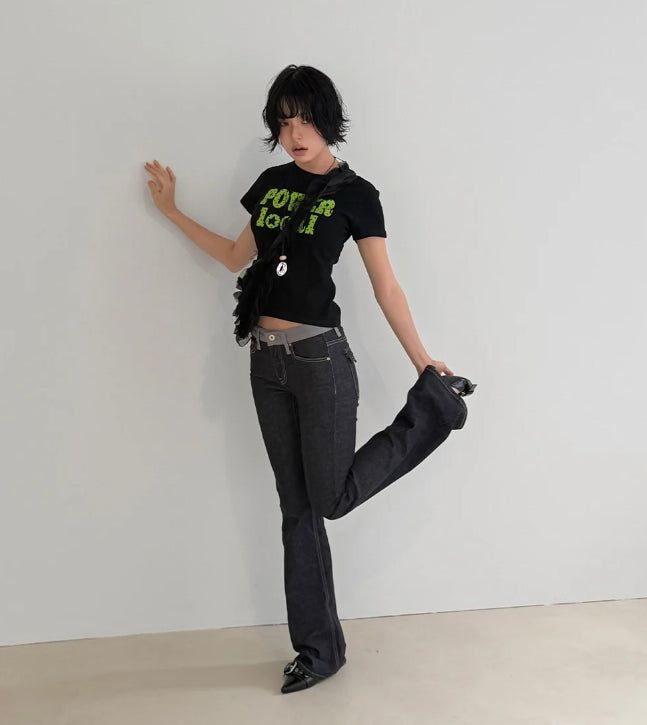 COLOR BLOCK BOOTCUT DENIM