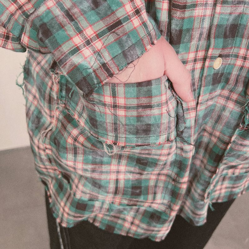 smoke wash check shirt_green