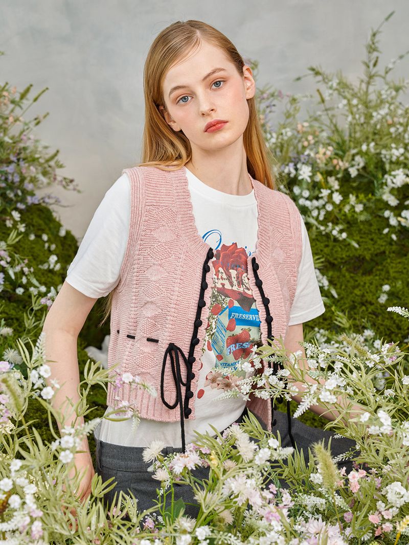 Petite Ribbon Knit Vest (Pink)
