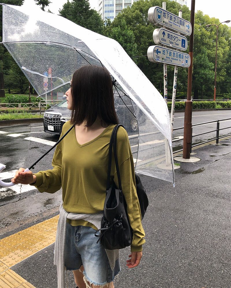 BEIDELLI（ベイデリー）の「[ORIGINAL] Rainy V-Neck Sheer Long-Sleeve Tee（Tops）」