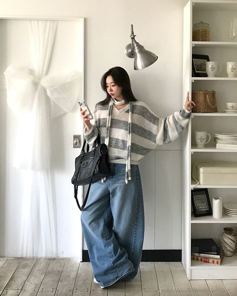 [ORIGINAL] LACKUN Striped Muffler Knit Set