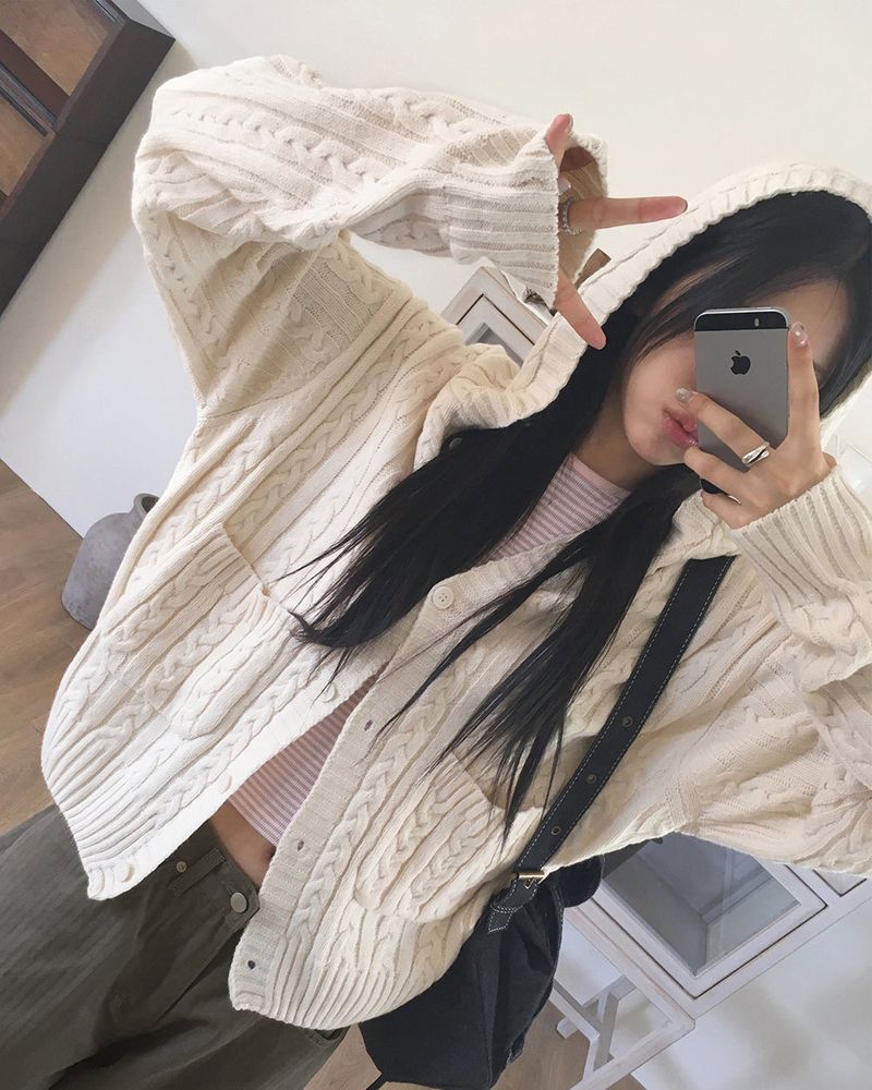 [MADE] Saru Twisted Pocket Hooded Knit Cardigan