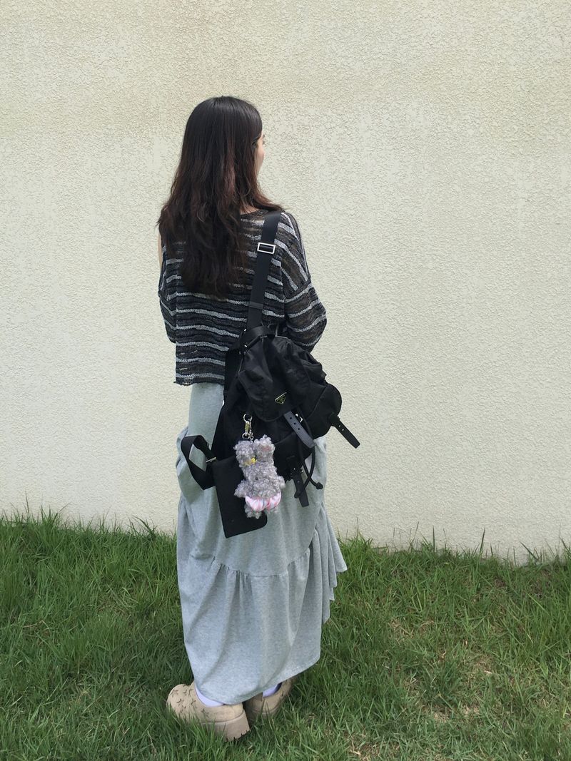 Shuming Unbal Shirring Banding Long Skirt (2c)  