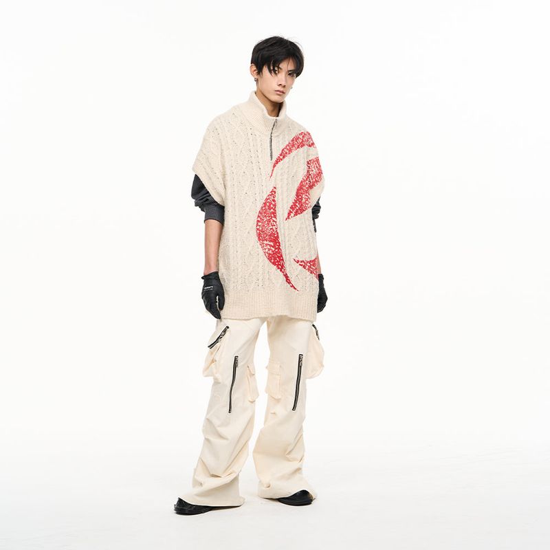 RELABEL（リレーベル）の「RELABEL Tailored Zipper Vest With R Graphic Misplaced Print Woven Sweater（Tops）」
