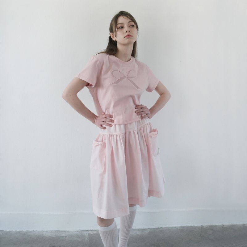Pink Seersucker Pocket Skirt