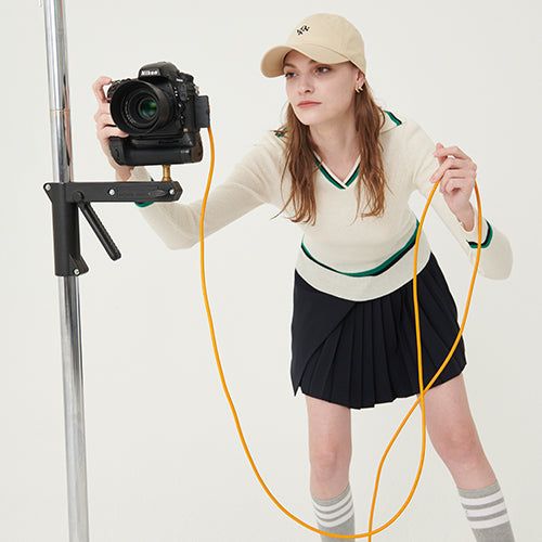 Line ribbed collar knit