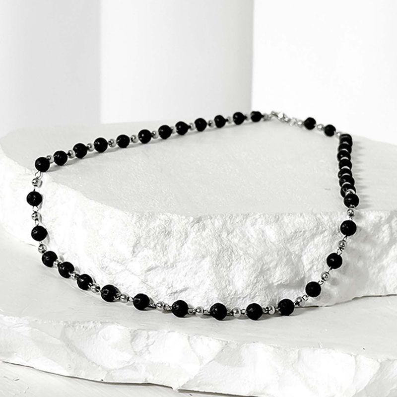 ss-Nature beads+ chain necklace_black