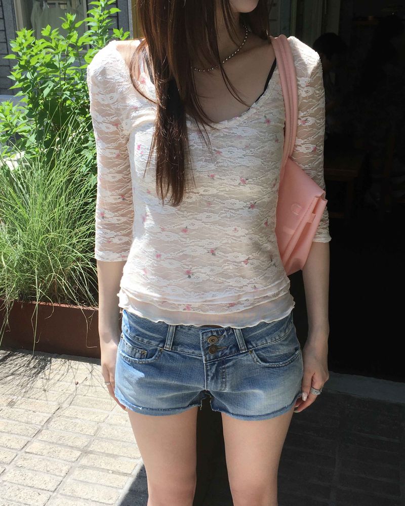 Two button vintage washing shorts