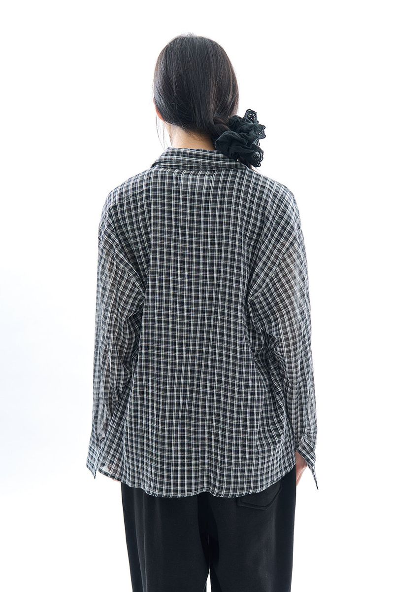 Vina sheer check wrinkle shirt