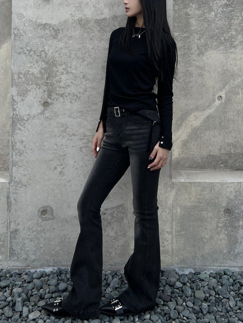 Eyelet buckle bottom hem strap long sleeve tee (3 colors)