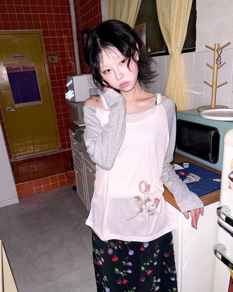 (2color) Soft Tulip Raglan Sheer Long Sleeve Tee
