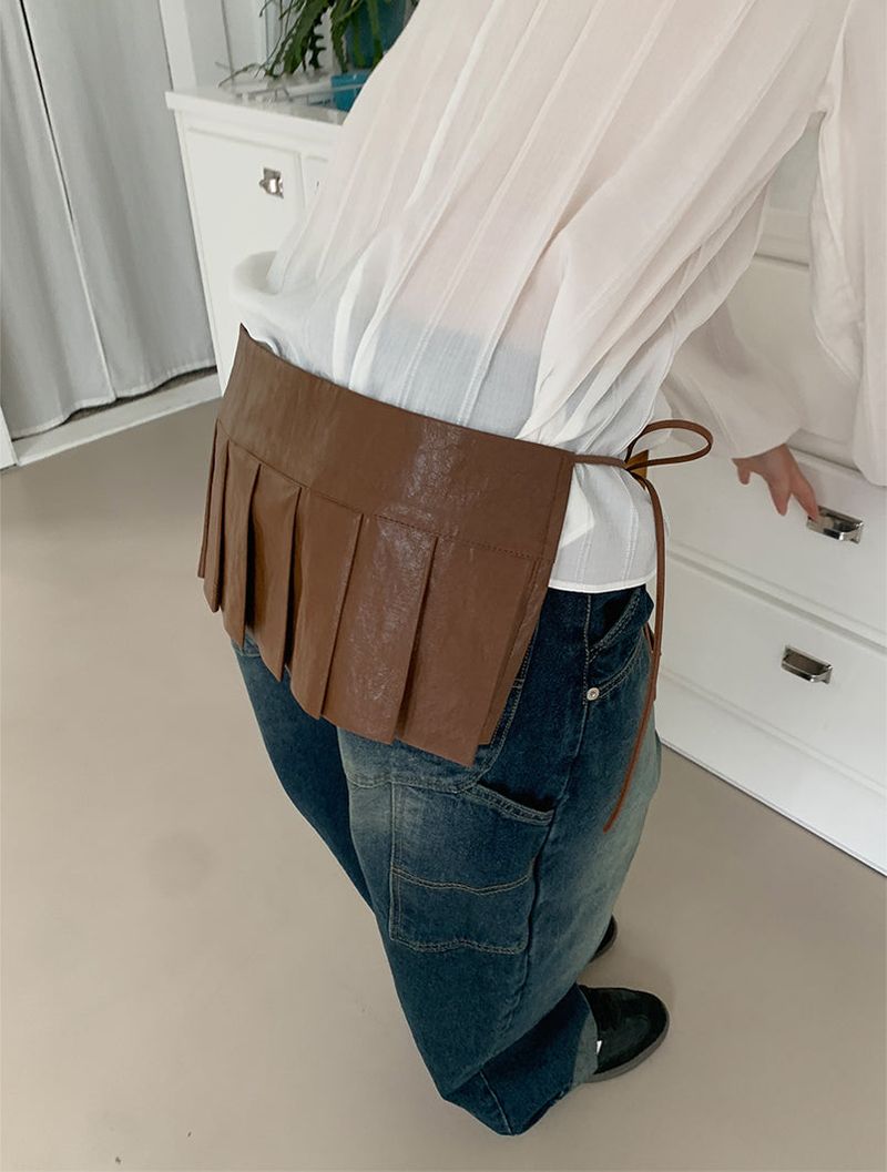PLEATS LEATHER BELT SKIRT (2C)