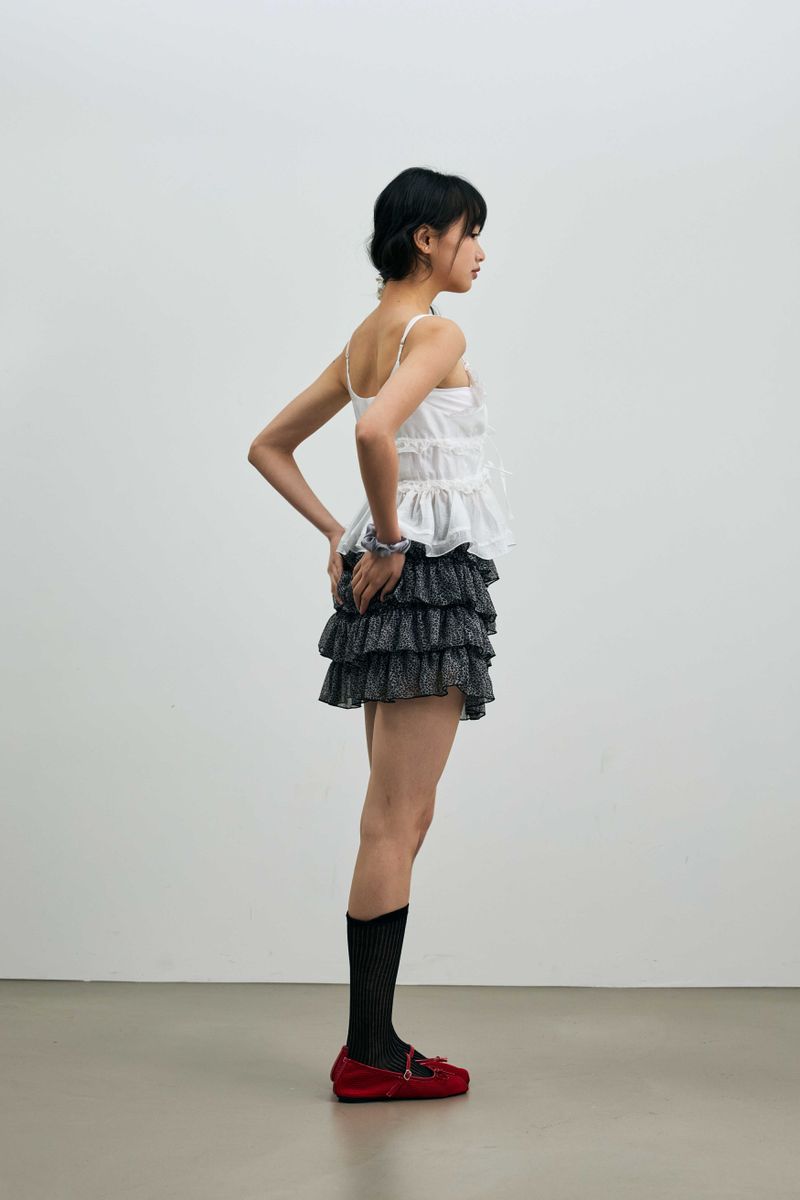 LEOPARD CANCAN MINI SKIRT PANTS / GRAY