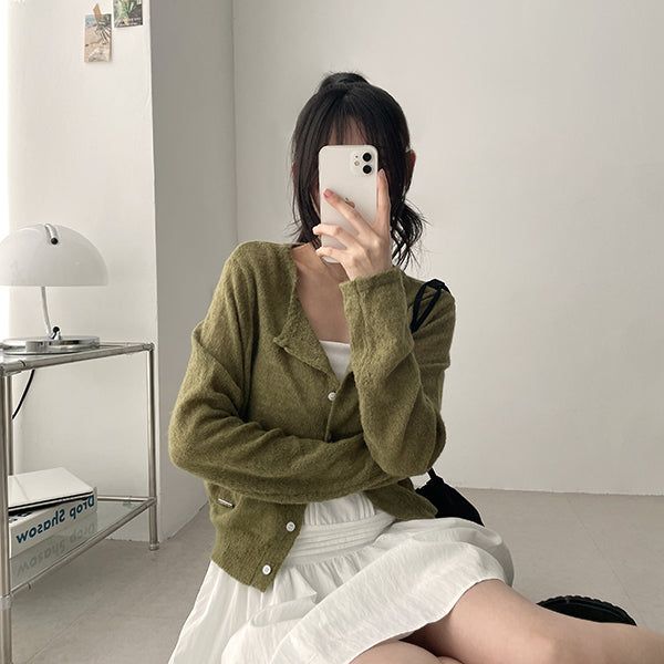 Fluffy💛 Round Knit Pendant Button Cardigan