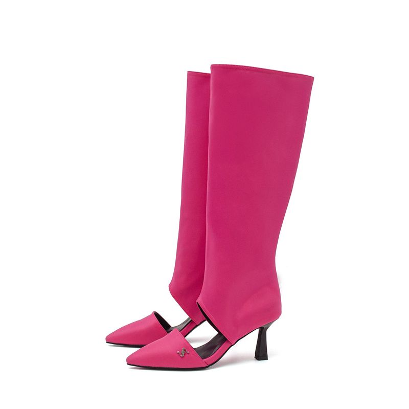 Cut-Out Pull-On Boots Heel(Pink)