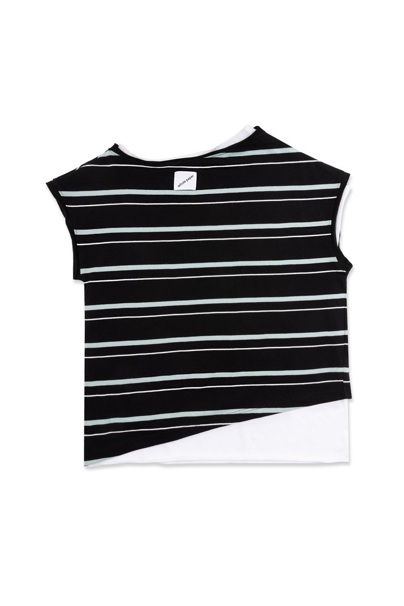 UNBALANCED STRIPED LAYERED SLEEVELESS (BLACK)