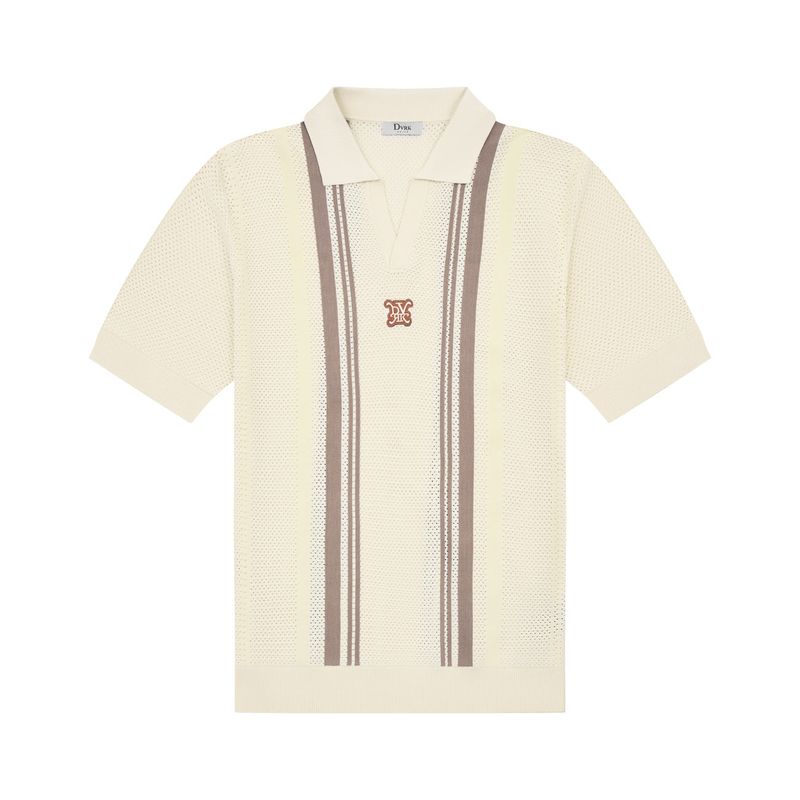 DVRK PRIVÉ STRIPED PATTERN POINTELLE KNITTED POLO - CREAM