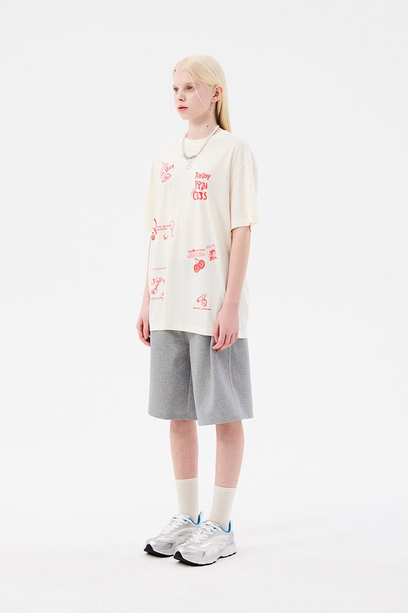 DOODLE CHERRY HALF LENGTH BANDING PANTS [MELANGE GRAY]