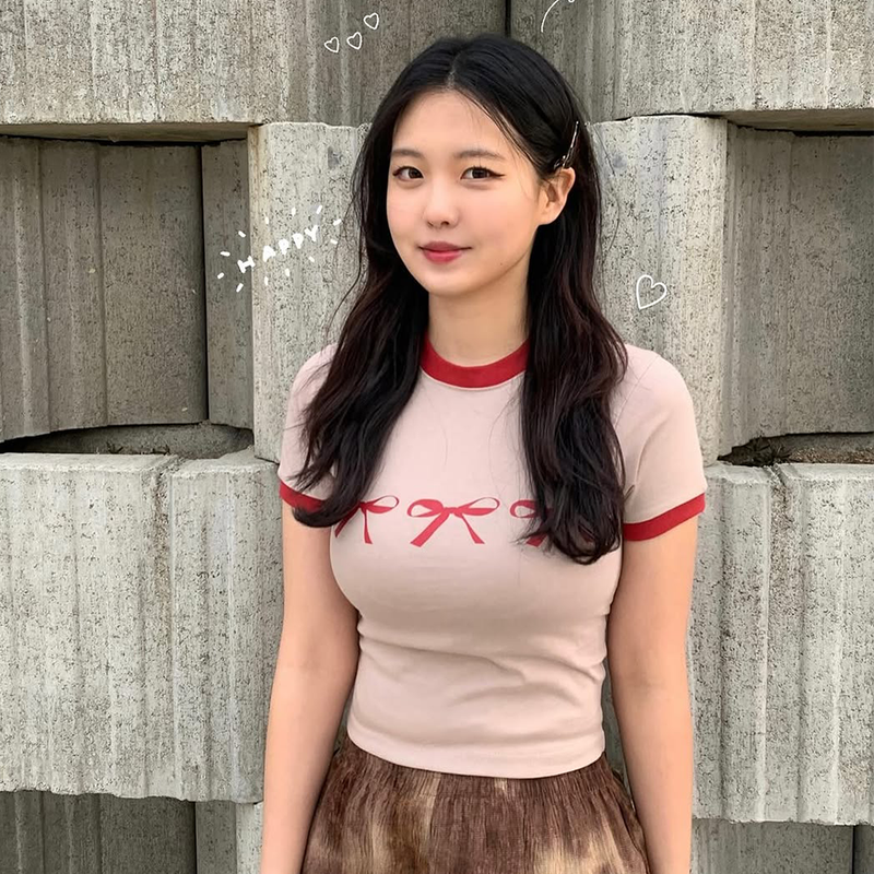 TRIPLE RIBBON RINGER TSHIRT-BEIGE