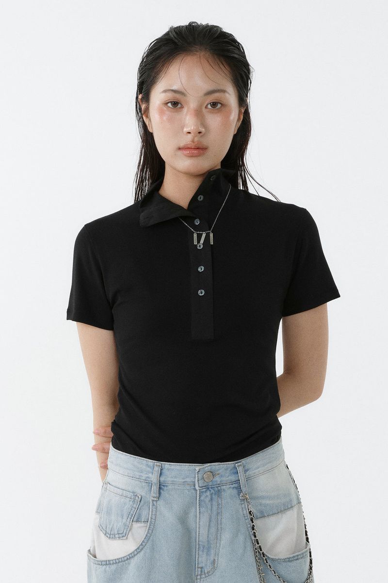 SOFT TENCEL HIGH-NECK TOP_BLACK