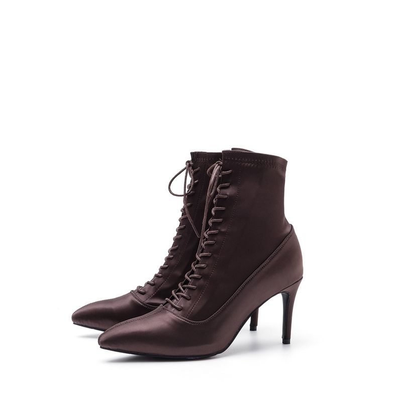 Satin Stiletto Ankle Heel(Brown)
