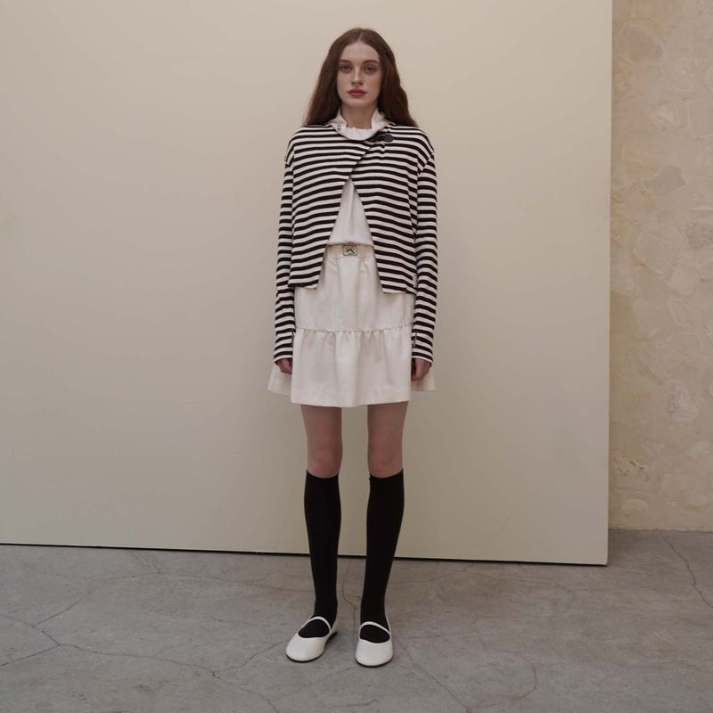 Brown Toggle Patch Stripe Cardigan