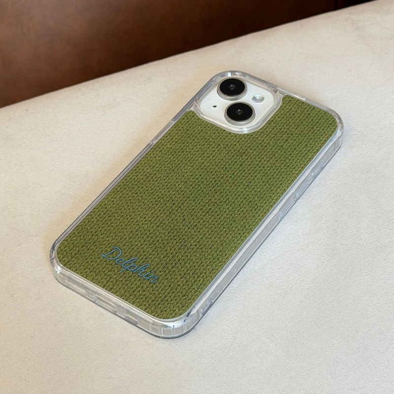 DELPHIN(デルフィン)の「EMBROIDERY KNIT HARD JELL CASE _ OLIVE(Smartphone Accessories)」