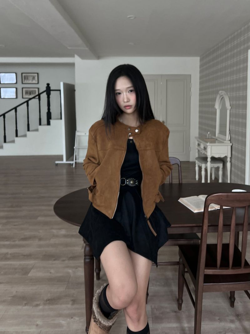 Bohemian two-button buckle suede rider jacket (2 colors)