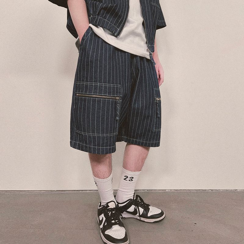 stripe denim shorts_blue