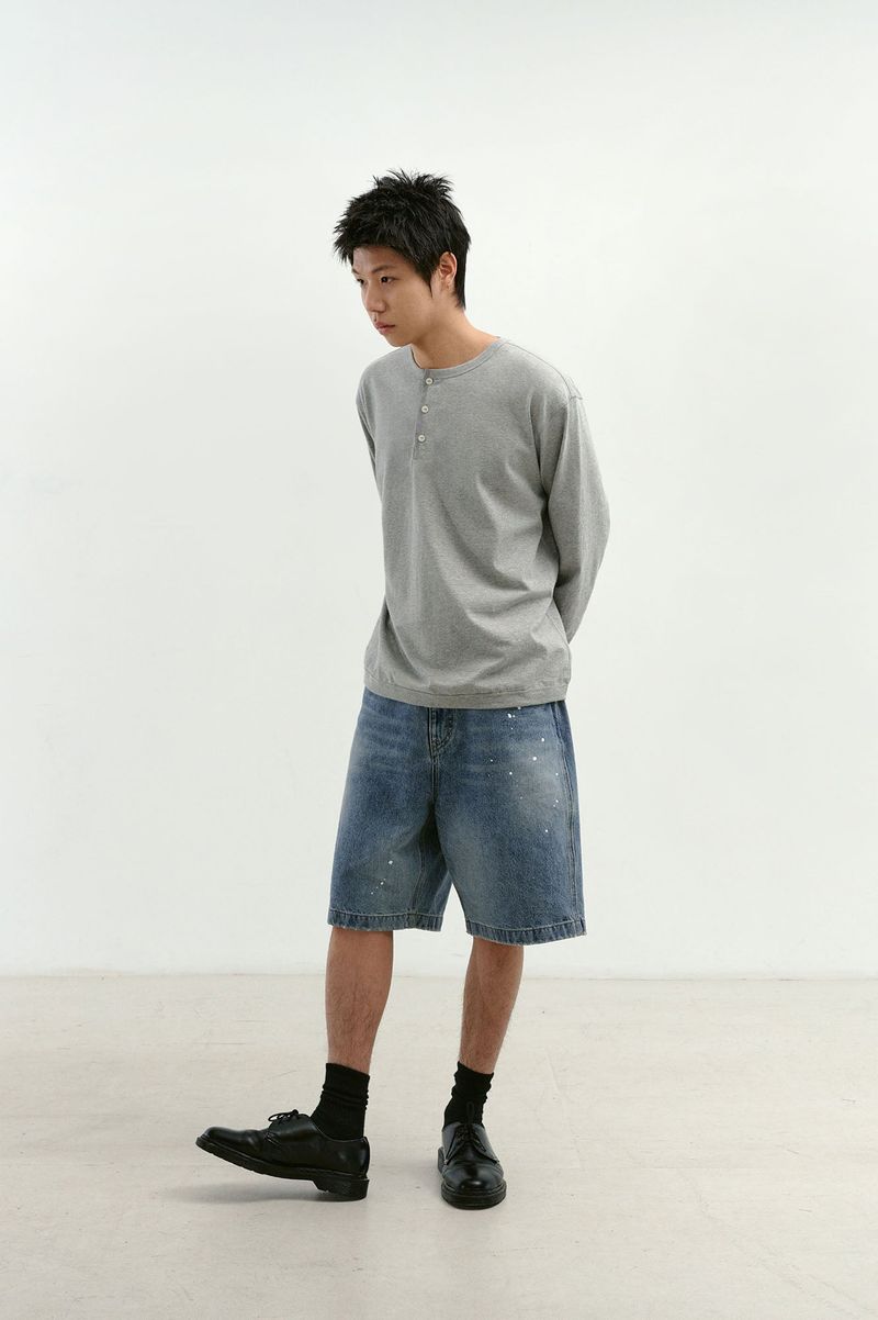 Aged Splatter Carpenter Denim Shorts(Washed Blue)