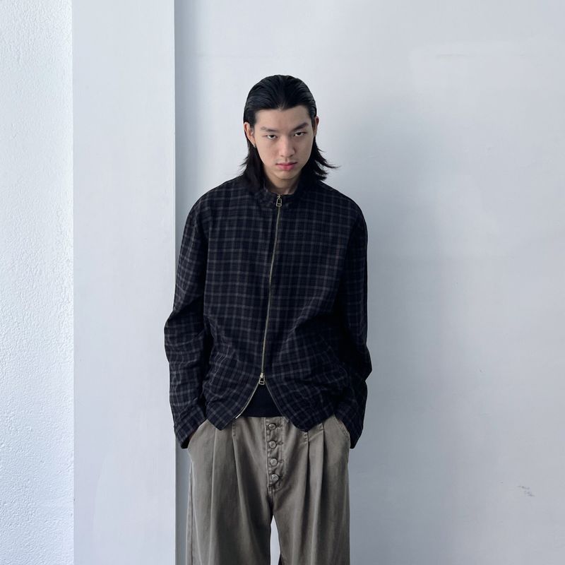 Dark Plaid Two-Way Zip Shirt