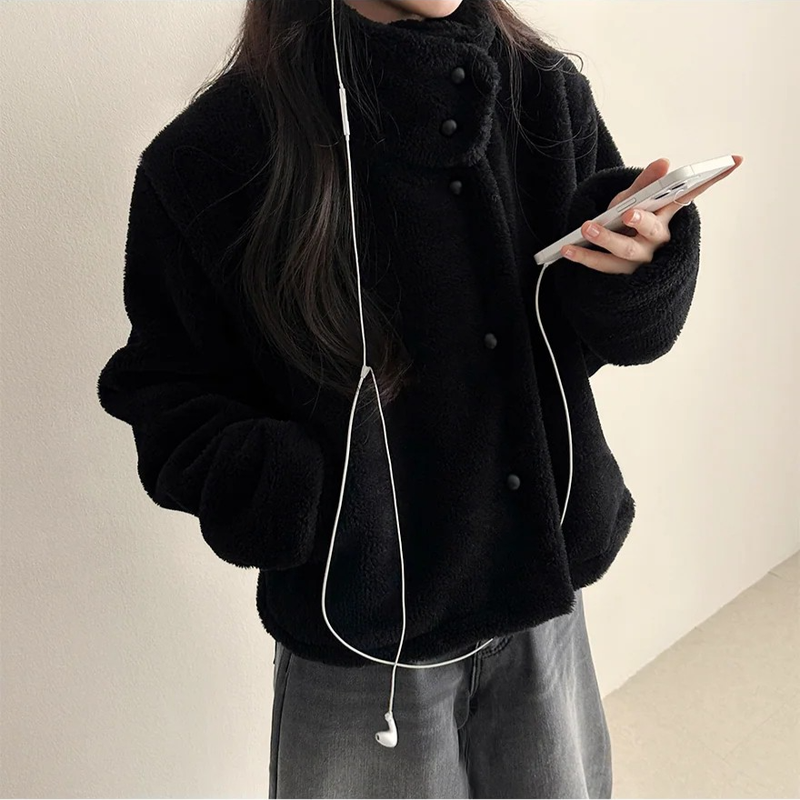 Falling High Neck Fleece Short Coat