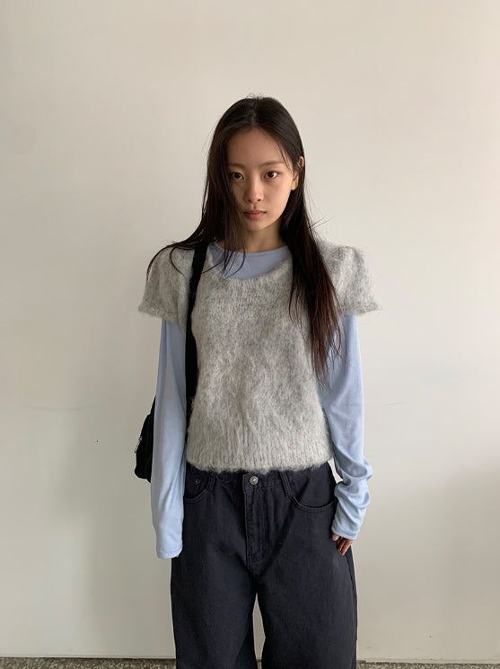 BAON（バオン）の「Sbit Round Hairy Short Sleeve Knit（Tops）」