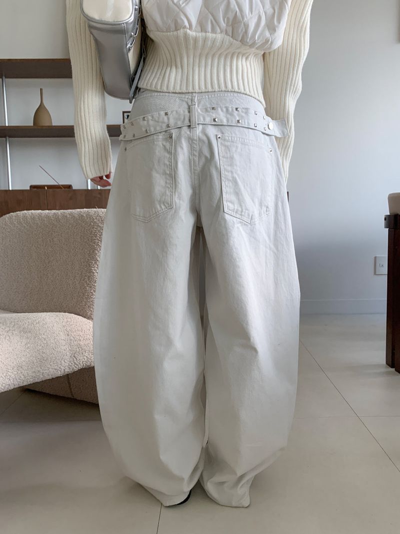 スティールフレイムメタルスタッズバルーンフィットワイドロングパンツ (2 colors)