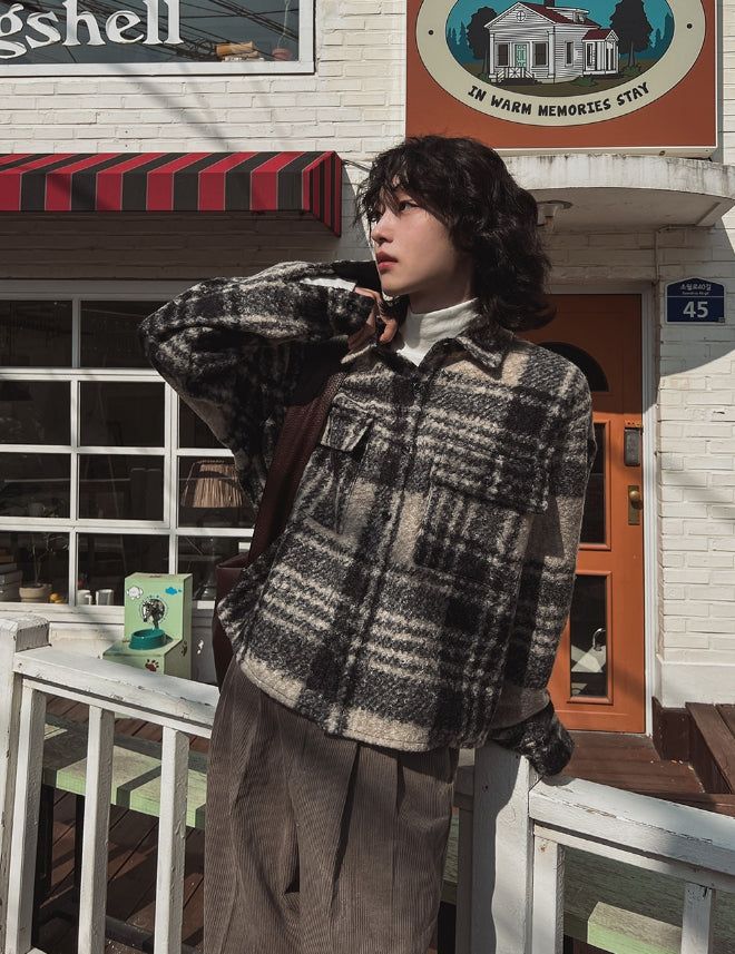 Bronte wool checked crop jacket