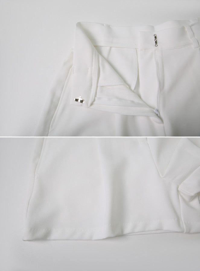 Solid Pintuck Strap Slacks Half Pants (3color)