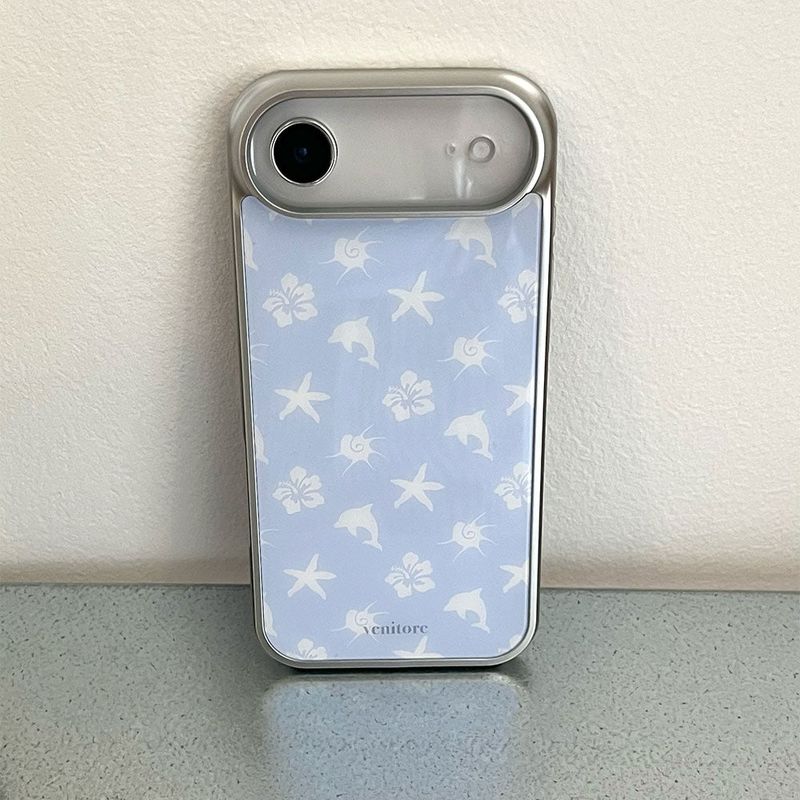 [MADE] [Glossy Glass Silver Bumper Case] Sea Breeze Pattern - Blue