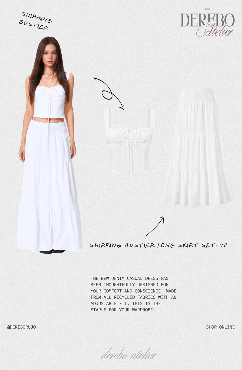 Shirring bustier long skirt set-up (set)